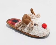 Unisex Kids Holiday Red Nose Rudolf Scuff Slippers – Wondershop 11-12 Brown