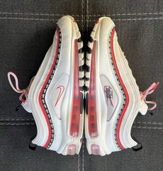 Nike Air Max 97 Script Swoosh Sneakers 7Y Women 8.5 White/Red/Black CQ4817-100