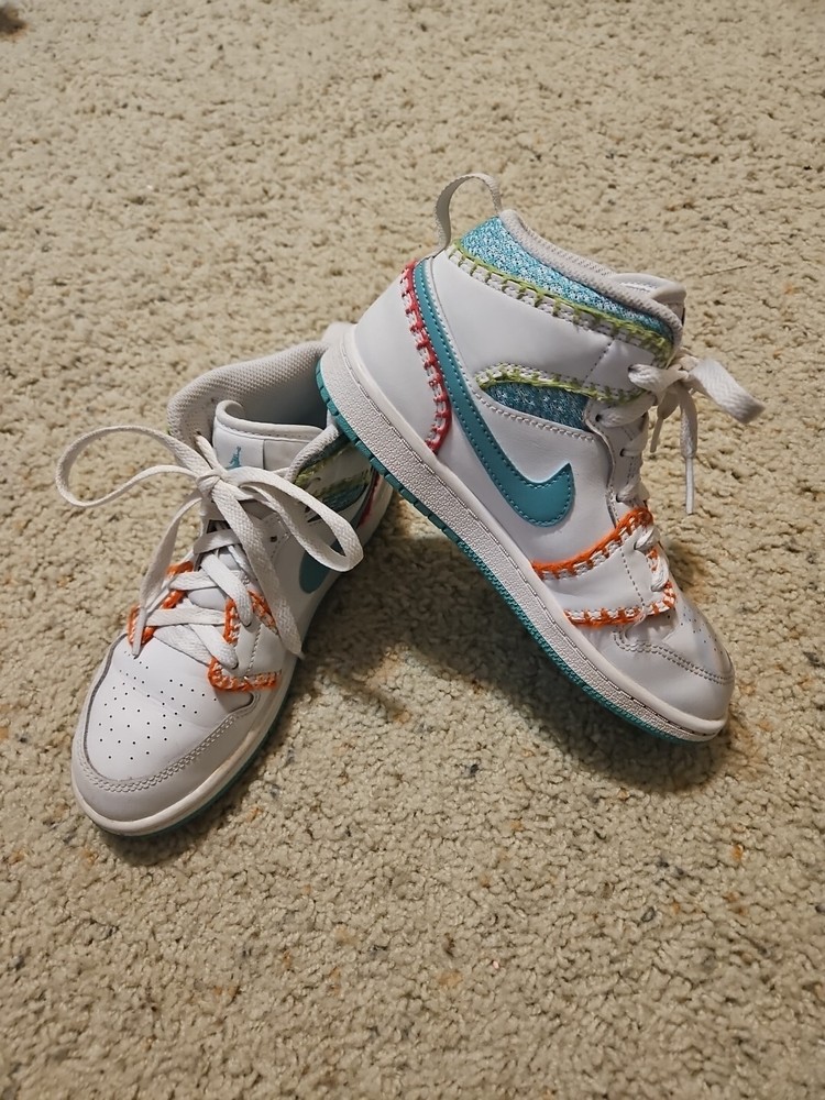 Nike Jordan 1 Mid SE PS White Teal Pink Baseball DM9648 100 Leather/Knit Sz 2Y