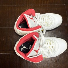 Jordan 5 Retro Fire Red 2012 White Black Red Kids Shoes 440889-100 Size 13C