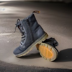 Doc Dr Martens Boots Jr Combat Lace Up Black Canvas Zip Youth Kids Size 3