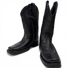 Soto Square Toe Black Leather Western Dance Boots Big Kid size 4