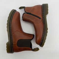 Dr. Martens 2976 Leonore Kids Brown Republic Leather Faux Fur Chelsea Boots 3 US