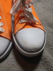 EpicStep Unisex Kids Shoe [Size 2] Orange Canvas Low Top Sneakers Stains