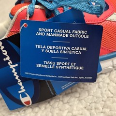 BRAND NEW!! CHAMPION Kids Sneakers. Orange/Blue. Sz 4. Memory Foam. See photos