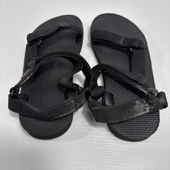 Teva Original Universal Kids Sz 2 Black Hook And Loop Sandals