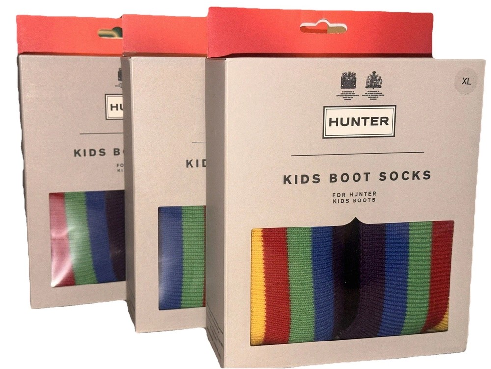 HUNTER KIDS K RAINBOW STRIPE BOOT SOCK *SET OF 3 Pairs* NEW XL US size: 4-6