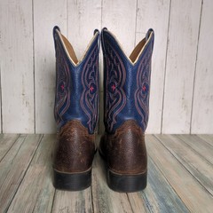 Ariat Quickdraw Brown Blue Red Leather Western Boots Kids 4.5 Cowboy Rodeo USA