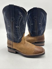 J.B. Dillon Cowboy Western Leather Boot YOUTH size 6.5 Navy blue Brown BIG KIDS
