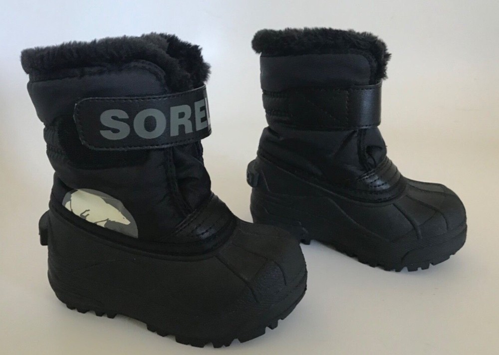 Sorel Childrens Snow Boots Polar Bear Black Warm Waterproof Like New