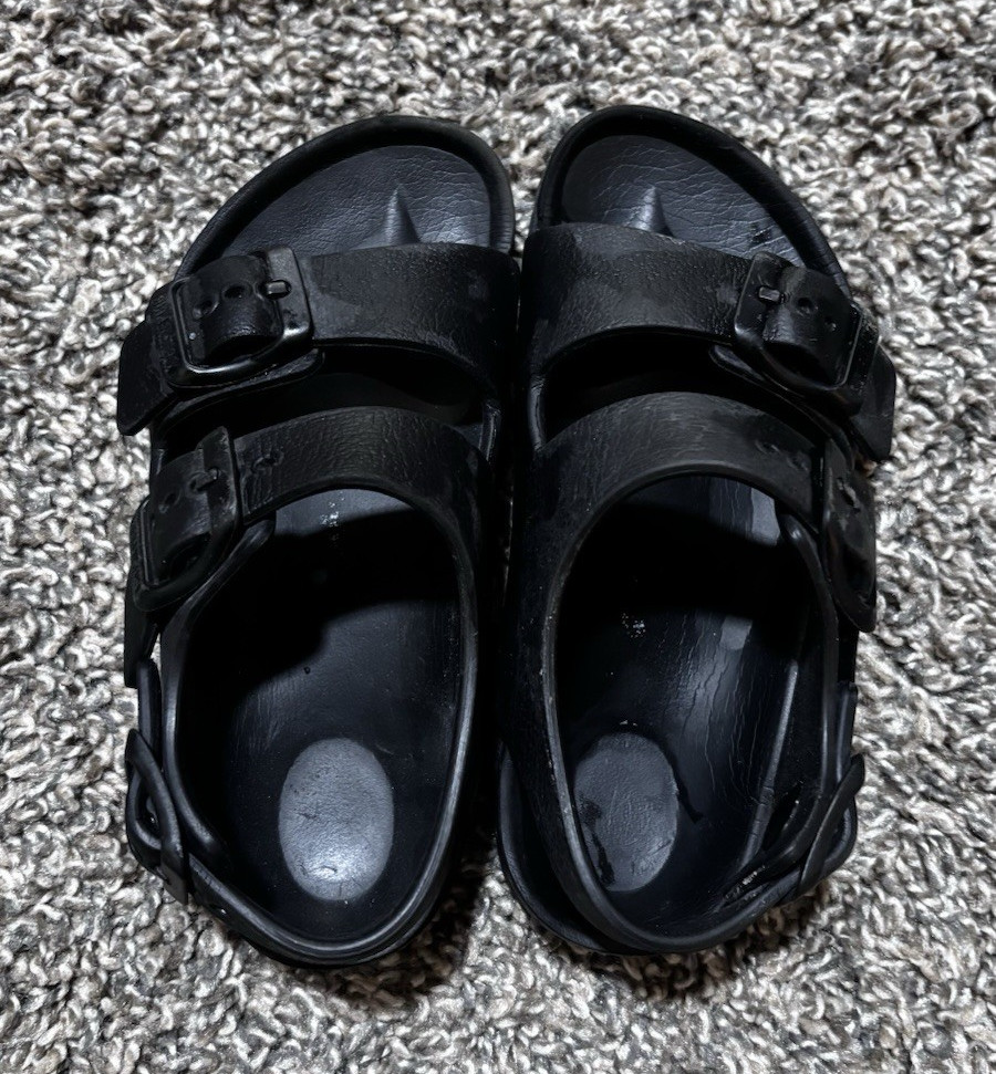 Birkenstock Men’s Black Two-Strap Buckle Slide Sandals Synthetic