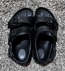 Birkenstock Men’s Black Two-Strap Buckle Slide Sandals Synthetic
