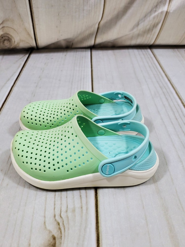 CROCS LITERIDE CLOGS CHILDREN 13C SHOES GREEN BLUE SLIP ON COMFORT WATERPROOF