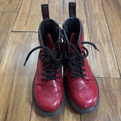 Dr Doc Martens 1460 J Lace Up Side Zip AW004 Red Leather Boots Kids Size 13