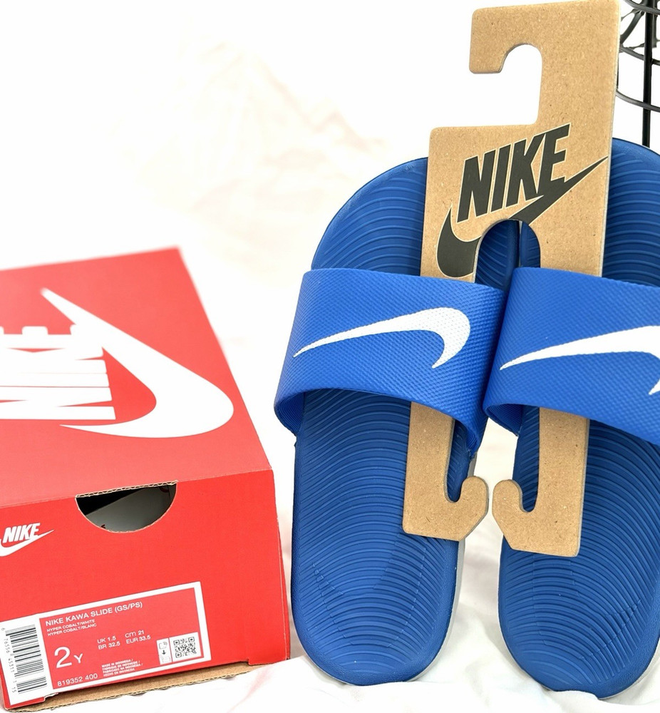 Nike Kawa Slide Blue White Kids Sandals Size 2Y