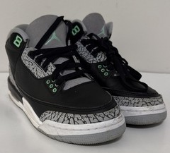 Jordan Air Jordan 3 Kids 6Y Black Gray Green Mid-Top Leather Men 6 Women 7.5