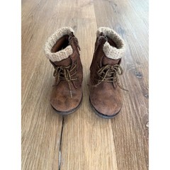 Combat Boots Kids Size 5 Brown Knit Cuff Faux Suede Side Zip IGGR48EP001
