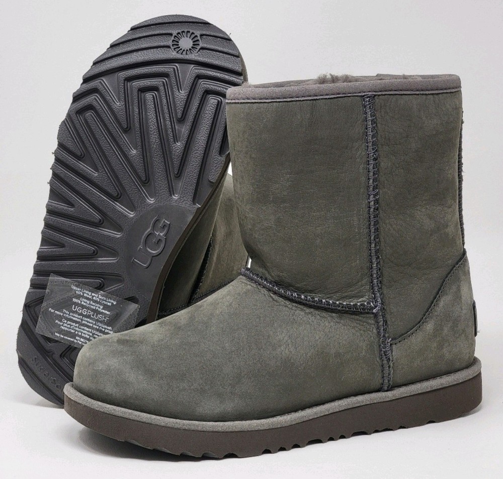 UGG Classic Grey Short Boot 1019646K Sheepskin Fur Lined Mid Calf Youth Sz 3 New