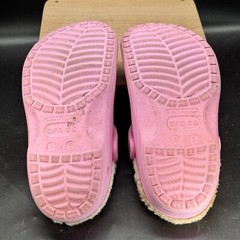 Crocs Pink Lined Clogs Junior Size 3 Adult Size 5 White Lining Spellout Cute