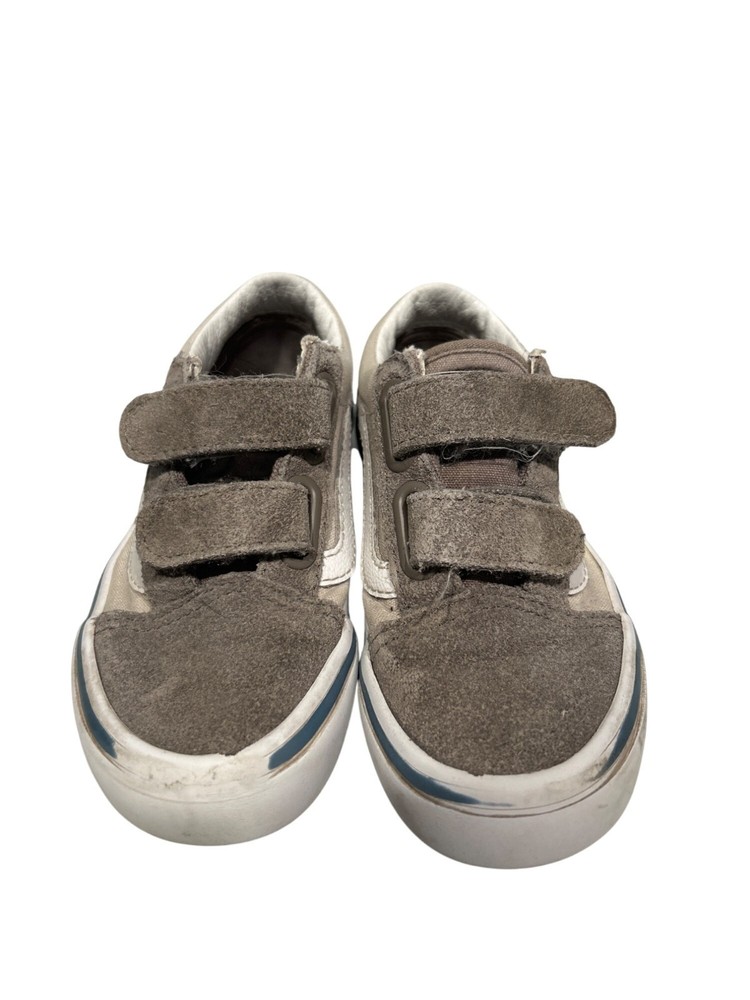Toddler Vans Old Skool Grey & White Suede Canvas Shoes Size 11.5 With Hook & Loo