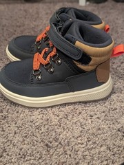 Cat & Jack Boy Kids Ankle Boots Hook & Loop Round Toe Blue/Orange/Brown 7