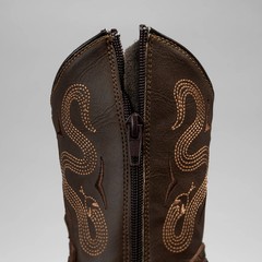 Kids Python Tribute Square Toe Cowboy Boots Brown Leather 6″ Shaft 1″ Heel