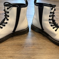 Dr. Martens, Junior 1460 White Patent Leather Lace-up Boots With Side Zip, Sz 4
