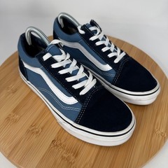 Vans Old Skool Kids Shoes Navy Blue Suede Canvas Sneakers Size 3.0 721356