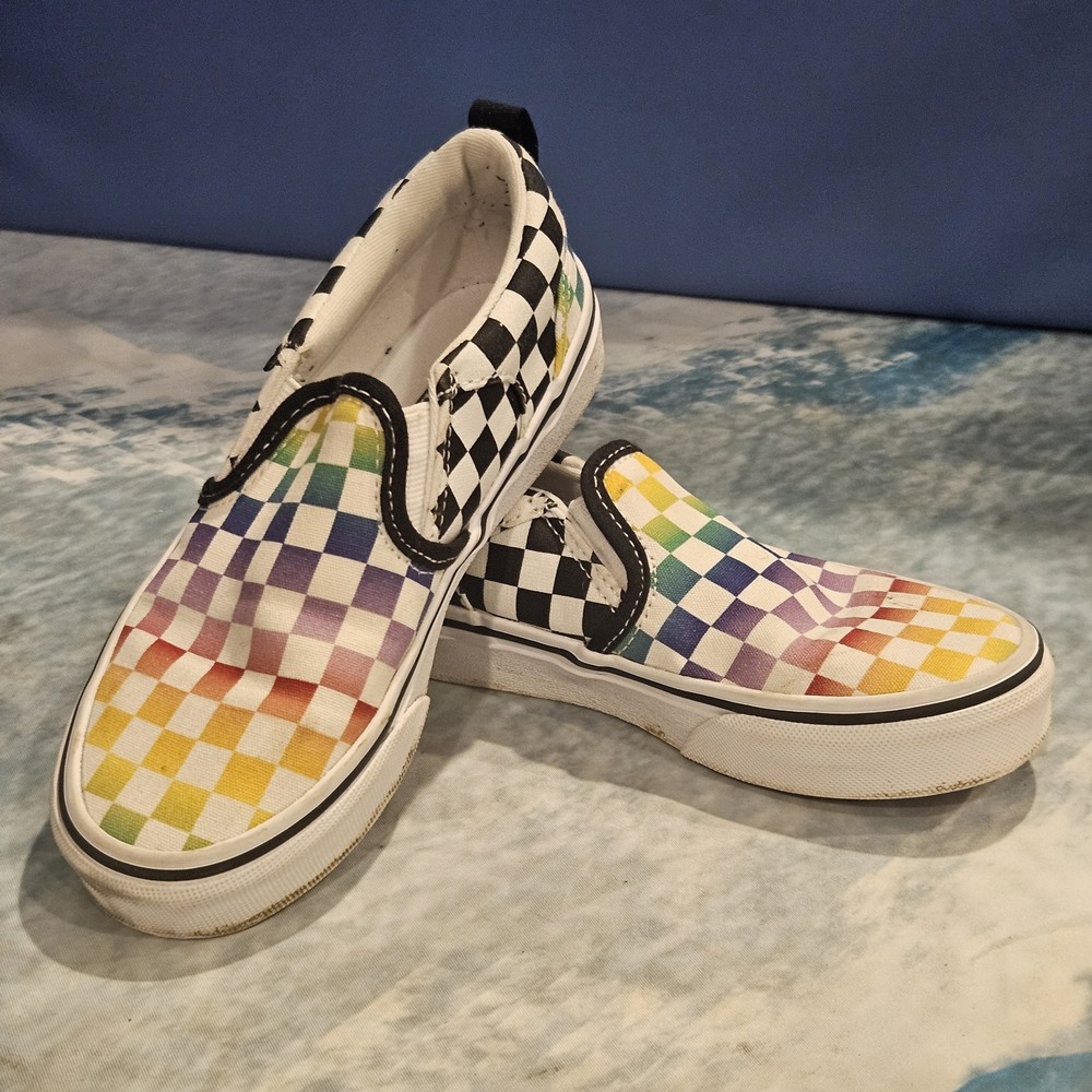 Vans Slip On Rainbow Checkerboard Shoes Kids Size 13 Multicolor Unisex