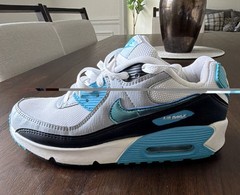 Nike Air Max 90 Low Top Kids Mesh Sneakers White/Gray/Blue/Black 6.5Y