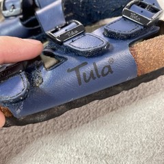 Tula Sandals Kids Size 5 Blue Strappy Leather Buckle Cork Footbed Walking Summer