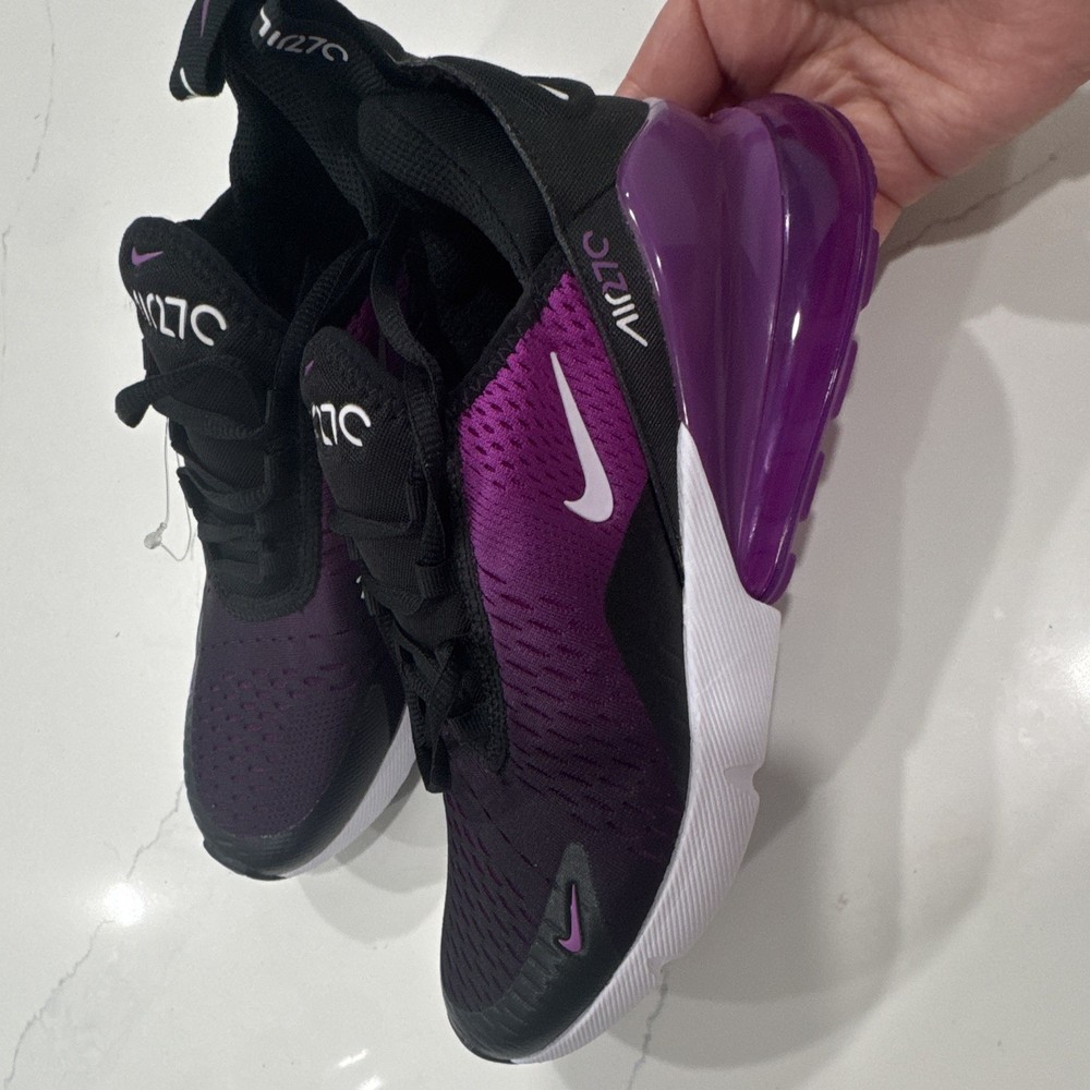 Nike Air Max 270 Purple Black White Mesh Low Top Sneakers Unisex Kids 6.5Y