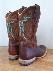 Ariat Brown & Teal Leather Square Toe Cowboy/Cowgirl Boots Youth Sz 3 10019918