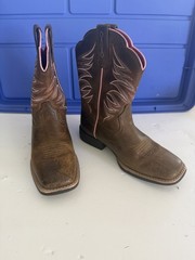 ARIAT Youth Firecatcher Western Cowboy Boots Sz 6 Distressed Brown/Green