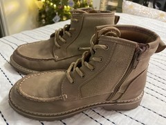 Boys Brown Lace Up Boots Size 4 Side Zip Combat Ankle Boots Lug Sole
