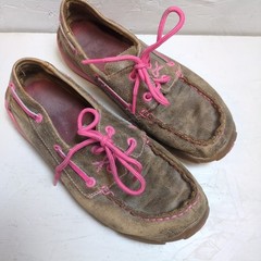 Twisted X Driving Mocs Big Kids Size 3.5 Bomber / Neon Pink Breast Cancer Ribbon