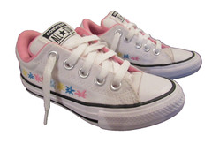 CONVERSE ALL STAR youth girl size 11 white embroidered multicolor floral low top