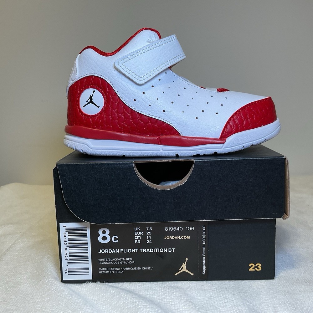 TD Nike Jordan Flight Tradition 819540-106 White Gym Red NEW Toddler Size 8c