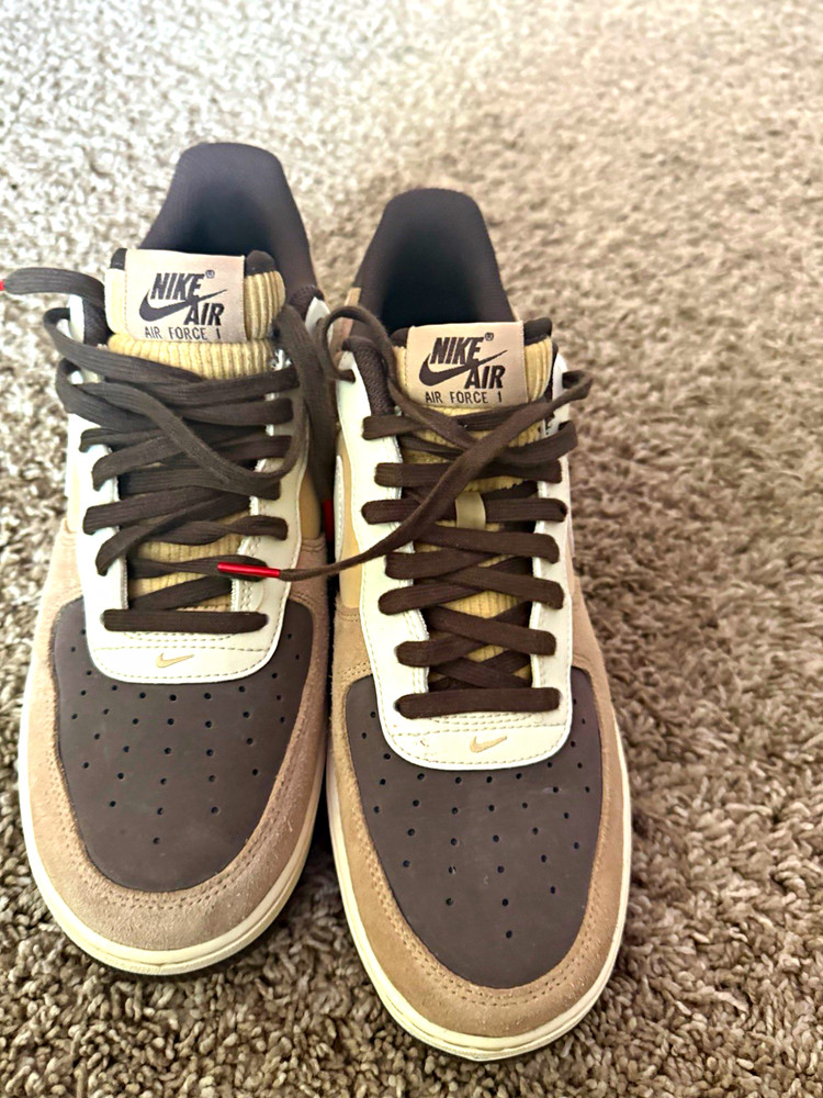 Nike Air Force 1 Low Unisex Kids Sneaker Brown Beige White US 10 Leather