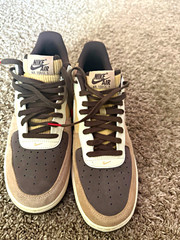 Nike Air Force 1 Low Unisex Kids Sneaker Brown Beige White US 10 Leather