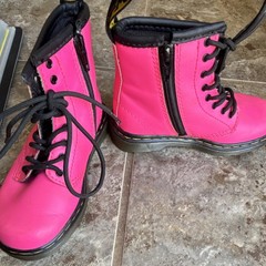 Dr. Martens 1460 T Pink Leather Combat Boots Kids US 8 EU 24 Lace Zip Logo
