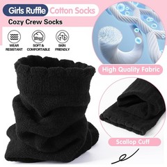 Black Girls Ruffle Socks Uniform School Dress Crew Cotton Textured Gifts Sock…