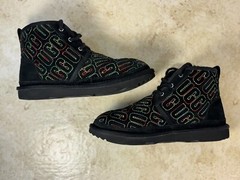 UGG Neumel II Graphic Rainbow Stitch Black Suede Lace Up Boots Kids Size 4 W 5.5