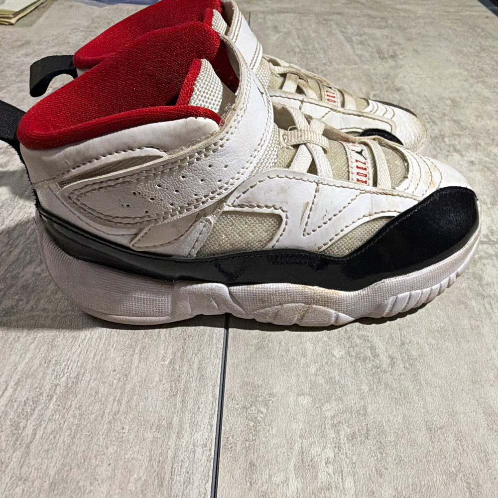 Jordan 6 Rings Kids Sneakers 10C White/Black/Red Hook & Loop Leather DQ8433