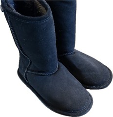 Bearpaw Boots Evangeline Unisex Yth Sz 2 Cow Suede Wool Lined Snow Boots Black