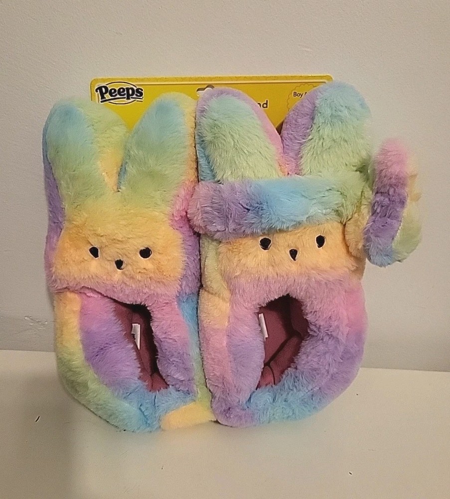 Peeps Bunny Rainbow Color Slippers & Headband Set Girls or Boys Shoe Size M 13/1