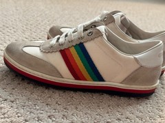 Gucci Kids Rainbow Web Sneakers Off-White Suede Canvas Made in Italy EU 30 US 12