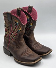 Ariat Kids Quickdraw VentTEK Western Boot Distressed Brown Serape Shaft size 12