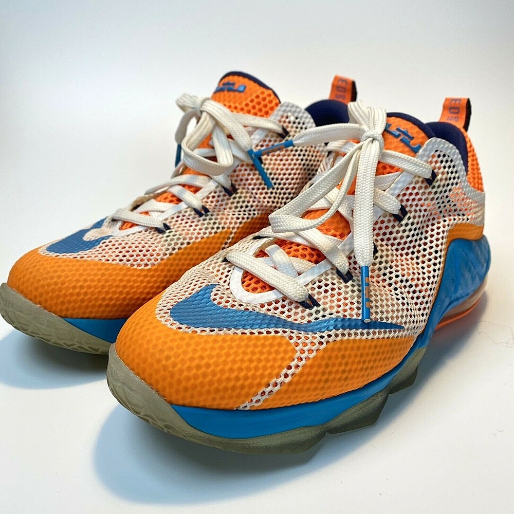 Nike LeBron XII 12 Low GS Orange White Blue Lagoon Women 8.5 7Y 744547-100