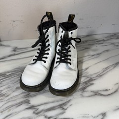 Doc Dr Martens White Lace Up Boots 1460 Size 3 Junior Youth Leather Grunge